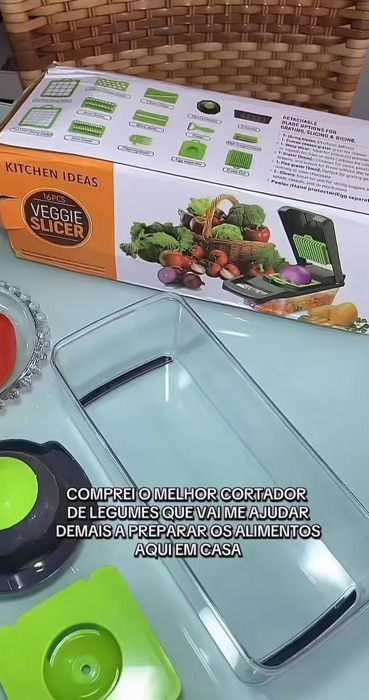 🥒🍅 Fatiador profissional multifuncional em aço inox para vegetais, frutas e legumes. Kit com 12 ou 16 peças para escolher. #fatiador #multiuso #kit