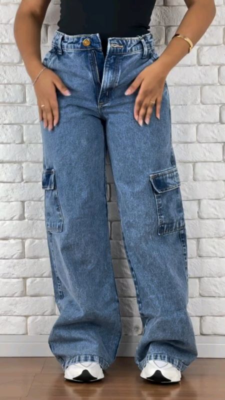 calça jeans cargo feminina #calça #moda #jeans