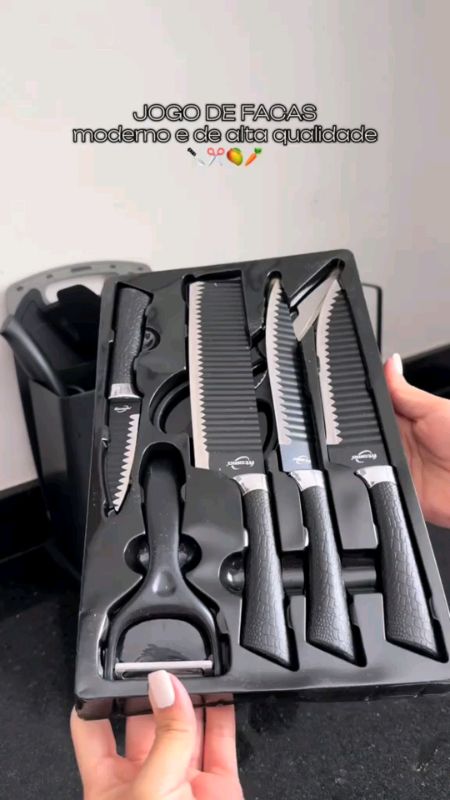 KIT DE FACAS DE ALTA QUALIDADE ANTIADERENTE.                                                 #faca #antiaderente #jogo #kit #cozinha