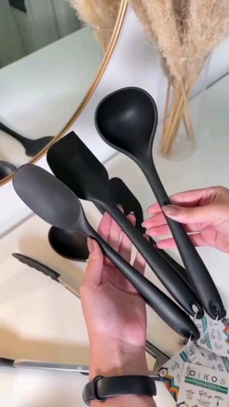 Kit de utensílios de cozinha de silicone, não risca as panelas. #utensiliodecozinha #conchadesilicone#achadosdalilaa