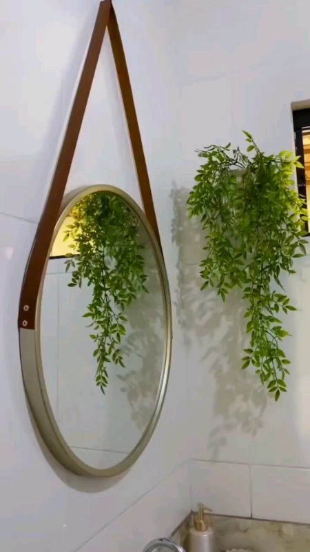 Espelho Adnet com Alça e Suporte Couro Redondo 60cm 50cm 40cm 30cm Sala Banheiro Quarto#espelho#adnet#redondo#casa#decoracao#parede#suporte#fy