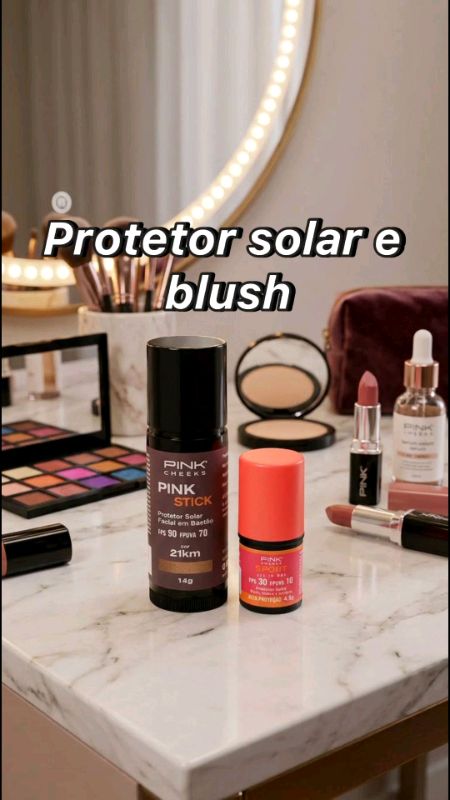 Pink Stick Protetor Solar Filtro Solar Cores + Blush Cores PINK CHEEKS #pinkstick #protetorsolar #pinkcheeks #blush (CONTEÚDO GERADO POR IA)