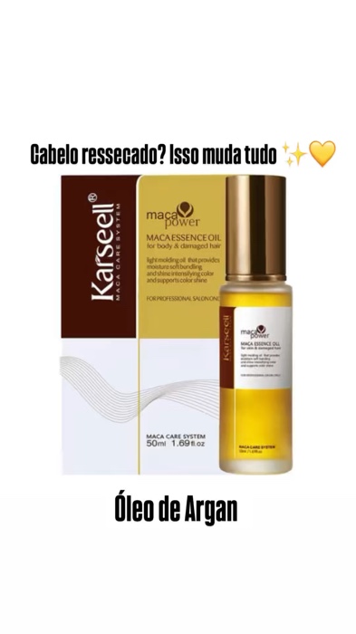 caracteres)  Óleo de Argan Karseell ✨ nutrição profunda, brilho e maciez desde a 1ª aplicação #oleodeargan #cabeloperfeito #hidratacaocapilar #karseel