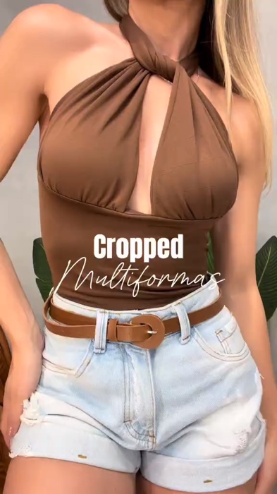 ￼Top Cropped Feminino Frente Única com Amarração Moda Gringa Blusa Cropped Com Amarraçao Decote✨🛒🛍️#top #cropped #feminino #variascores #lindo #fyyy