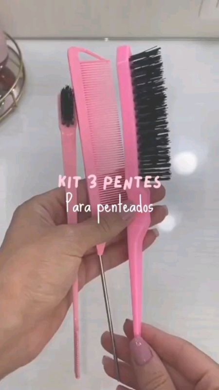 Kit 3 Peças Para Cabelo Com Pente de Cauda/ Escova Provocadora e Escova de Sobrancelha /Penteados#cabelo #escola #conjunto #kit3