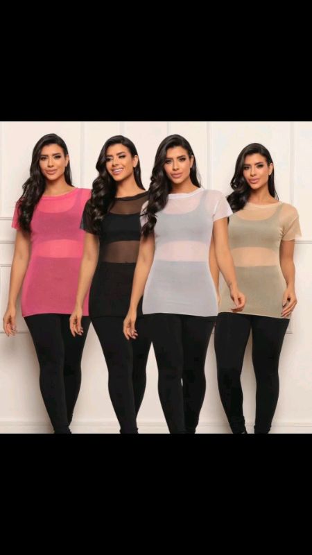 Kit 4 Blusa Feminina Transparente de Tule Manga Curta Camiseta Academia#FitnessFeminino #LookDeTreino #ModaFitness #AcademiaEstilo #RoupasFitness #tre