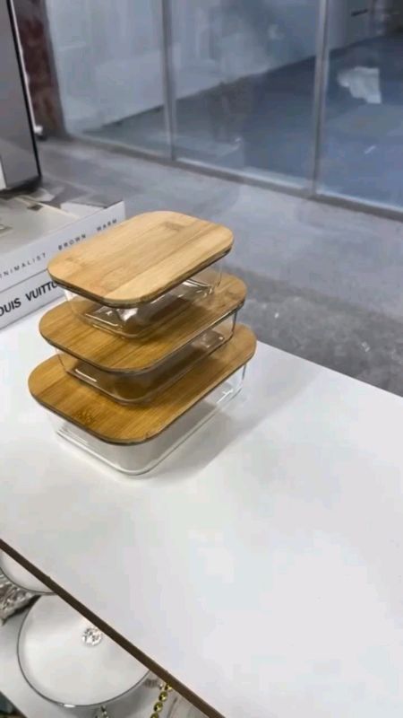 Kit 3 Potes de Vidro Com Tampa de Bambu  Organizador de Geladeira Marmita Forno Microondas e Freezer #poteshermeticos #cozinha