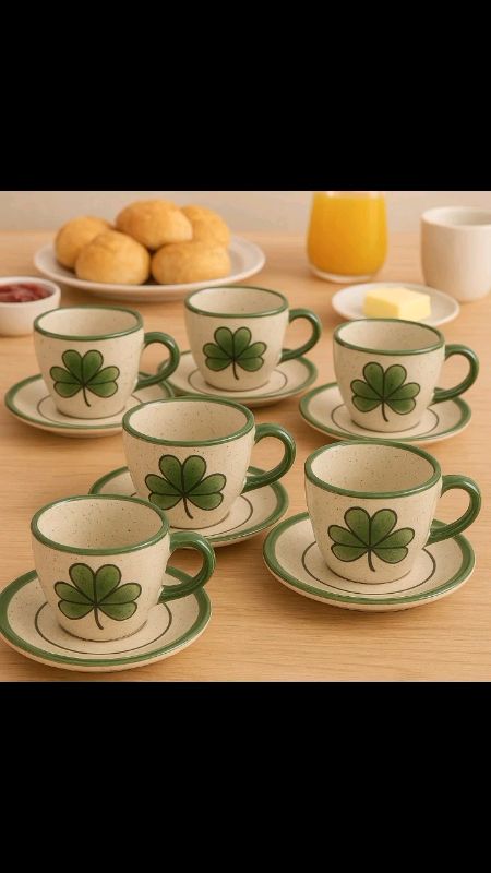 #Conjunto 6 Xícaras de Café com Pires em Cerâmica Verde e Bege Estilo Rústico e Elegante por R$37,94 - R$162,98. Compre na Shopee .