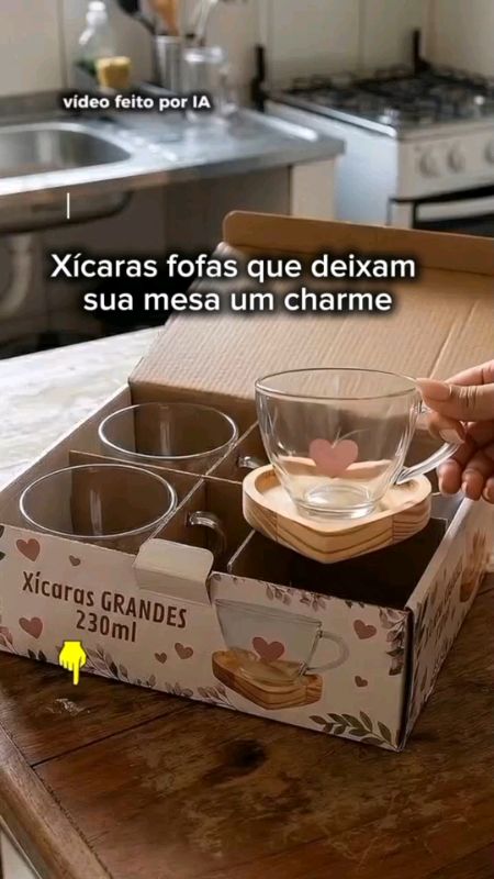 Jogo Xícaras Café Chá com Pires  Madeira Coração Rosa Presente Criativo Mesa Posta Cantinho do Café #xicaracompires