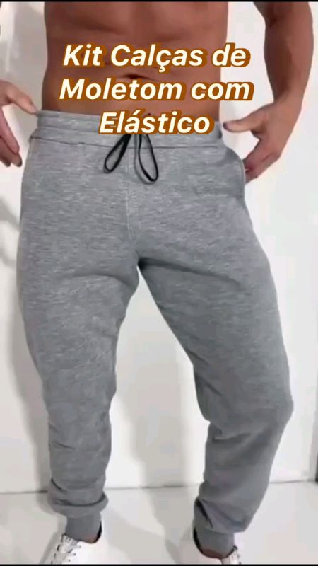 Kit Calça de Moletom Algodão Unissex com Elástico e Punho Estilo e Conforto #calça #kitcalçademoletomalgodãocomelastico #bug #bugShopee #viral