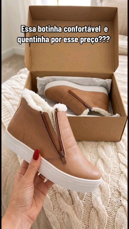 Tênis Botinha Feminino Delicado Forrado Com Pelo Interno - Leve e Confortável#botafeminina#frio#lã#tenisbotinha#botapeluda#botaquentinha#botainverno