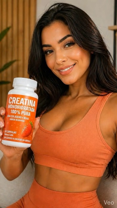 ￼Creatina Feminina com Colágeno e BCAA Sabor Morango