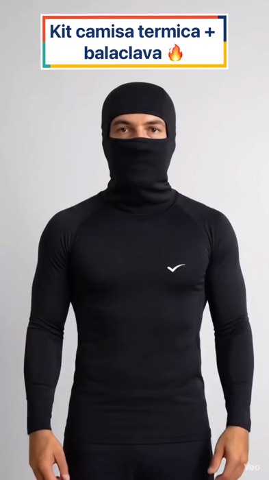￼Kit Camisa Térmica uv masculina + Touca Ninja Toca Preta Balaclava #camisatermica #toucatermica #balaclava #frio #roupafrio #roupatermica