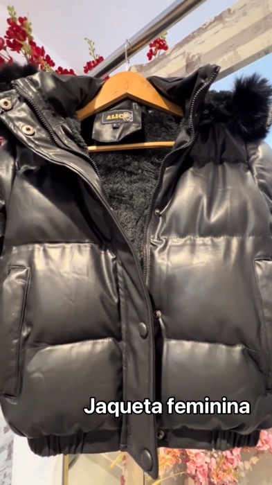 #Jaqueta Bomber Puffer Feminina Forrada Couro com Capuz#fy#lojadaNaty