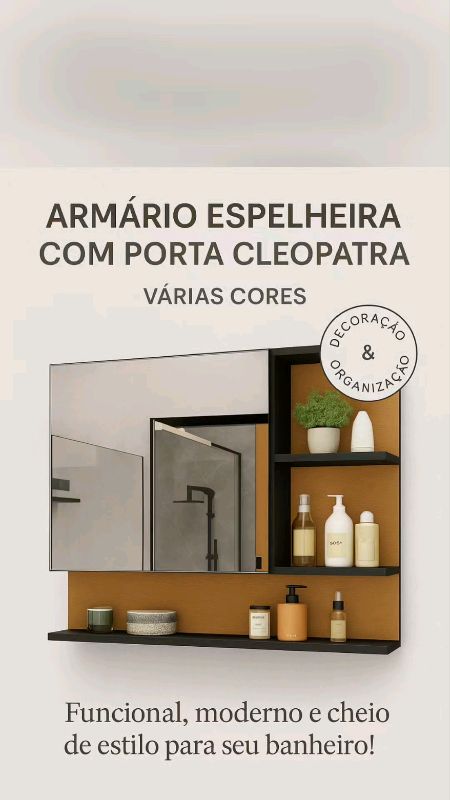 Armário Espelheira com Porta Cleopatra  VÁRIAS CORES#espelheiracleopatra #espelheira #decoracaobanheiro #shopeevideo #armarioespelheira