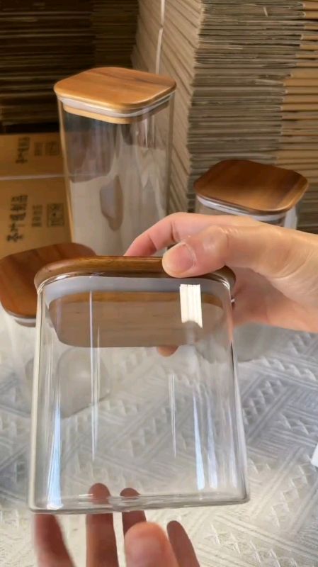 Pote de Vidro Hermético Tampa de Bambu Alta Vedação Quadrado Utensilio De Cozinha Multiuso #poteshermeticos #vidroebambu #cozinhaorganizada