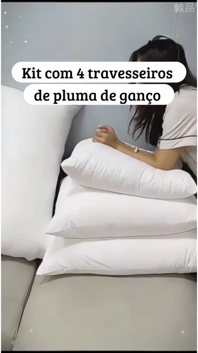 Kit com 4 travesseiros pluma de ganço premium macio #travesseiro #sono #cama #dormir #beleza
