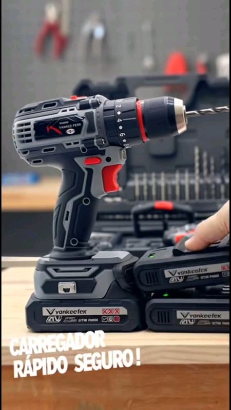 YANKEE FERR Furadeira/Parafusadeira/Chave de Impacto, Bateria 21V, Motor Brushless, Acessórios. #furadeira #parafusadeira #martelete #brushless