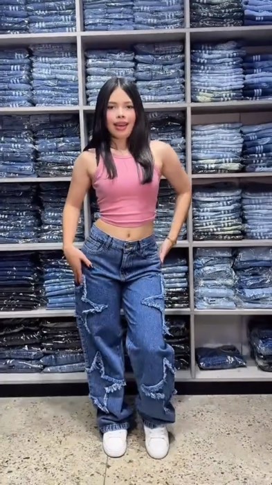 Calça Jeans Juvenil Menina Wide Leg Destroyed Estrela de Primavera Cinza Marmorizado#calcacargo #roupas #roupafemenino #calca