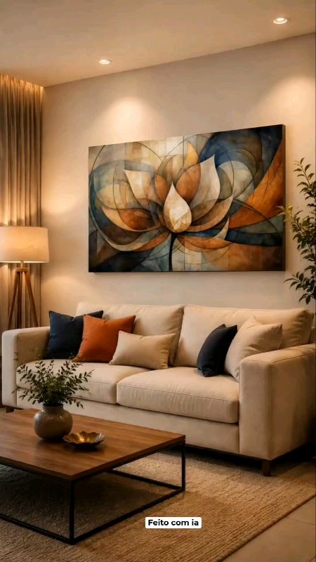 Quadro flor de lótus abstrata tons terrosos modernos em MDF 110x70, perfeito para sala ou quarto #quadrosdecorativos #decoracaocasa #flordelotus #sala