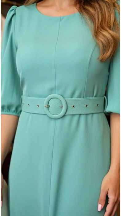 Vestido midi elegante com manga e cinto. #vestidomidi #vestidoelegante #vestidoevangelico