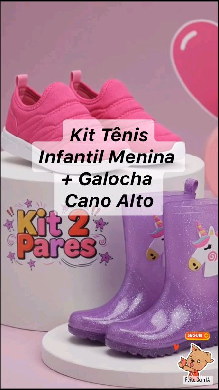 Kit Tênis Calce Fácil Infantil Menina e Galocha Cano Alto Feminina#galocha #kittenis #calcado #botamenina #calcefacil
