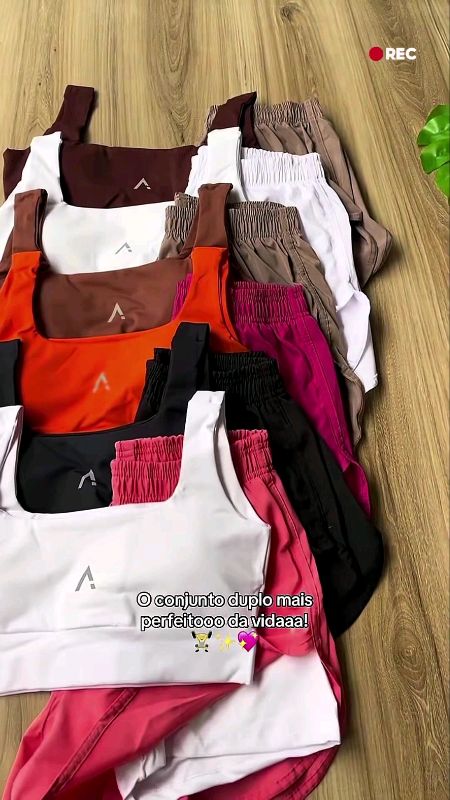 Conjunto Short Duplo Fitness Feminino Top com Bojo Premium Poliamida Tactel Academia Corrida Cintura Alta#conjuntoshort #fitness #conjuntodeacademia