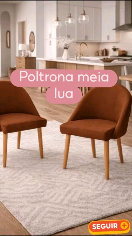 Kit 2 Poltrona Cadeira Lua Sala de Jantar Mesa Cozinha Salão de Beleza Pés Palito #poltronas #poltronapespalito #CadeiraMeiaLua #cadeirasala #lua #fyp