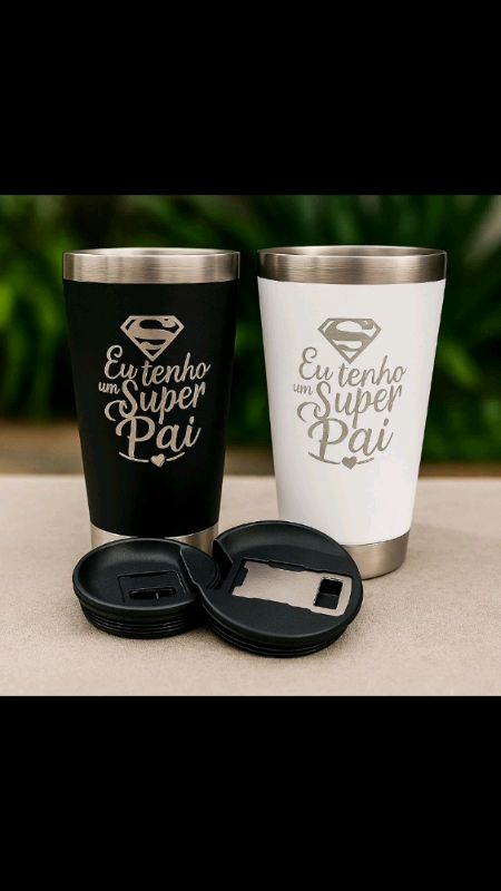 Copo Super Pai Térmico 500ml Gravação a Laser C Tampa Abridor de Garrafa #pai #diasdospais #presente #paiefilho