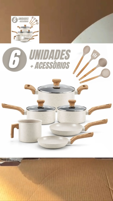 Jogo de Panelas 6 Peças Antiaderentes com Tampa de Vidro Temperada com 4 Utensílios de Cozinha #jogodepanelas #panelasantiaderentes #Panelas6Peças