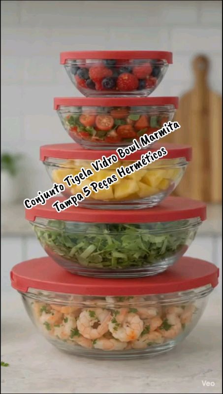 Conjunto Tigela Vidro Bowl Marmita Tampa 5 Peças Herméticos#conjunto#tigela#tigeladevidro
