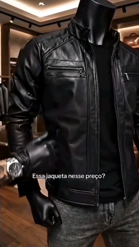 Jaqueta de couro masculina slim #jaquetacouro #modainverno #jaquetamasculina #roupadeinverno #frio #ia #inverno #jaquetas #jaqueta