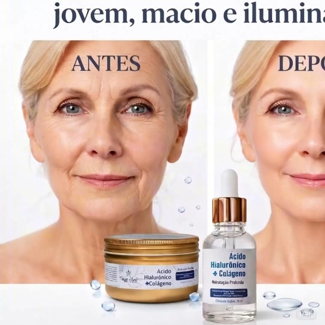 CREME FACIAL ACIDO HIALURÔNICO + COLÁGENO PARA REDUÇÃO DE RUGAS E LINHAS DE EXPRESSÃO, PROMOVE A HIDRATAÇÃO, A MACIEZ E O BRILHO DO SEU ROSTO