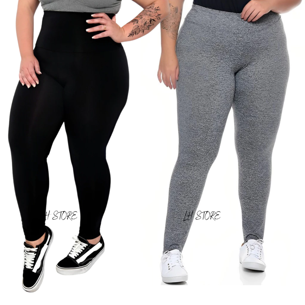 Kit 2 Calça Plus Size Legging Flanelada Forrada Frio Inverno Academia Moda Plus