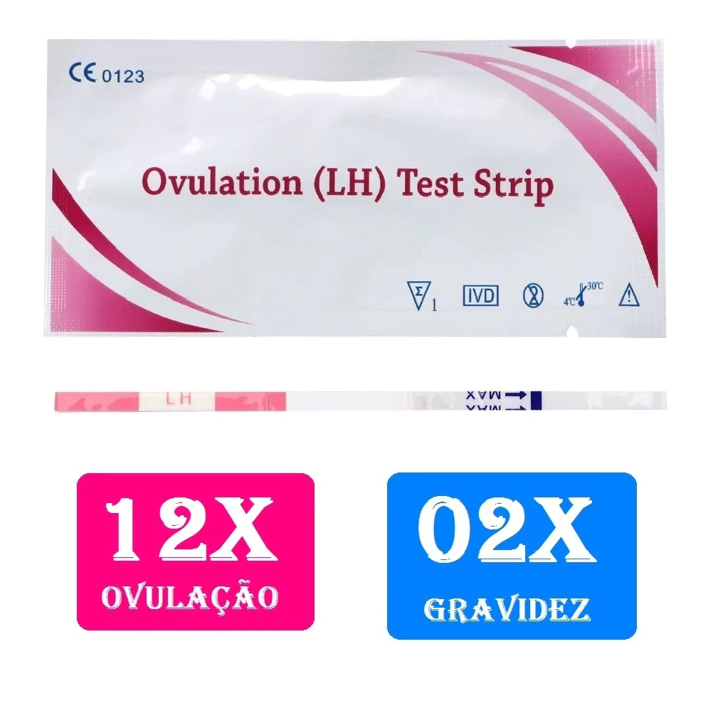 12 Tiras fitas testes de ovulação + 2 Tiras teste de gravidez