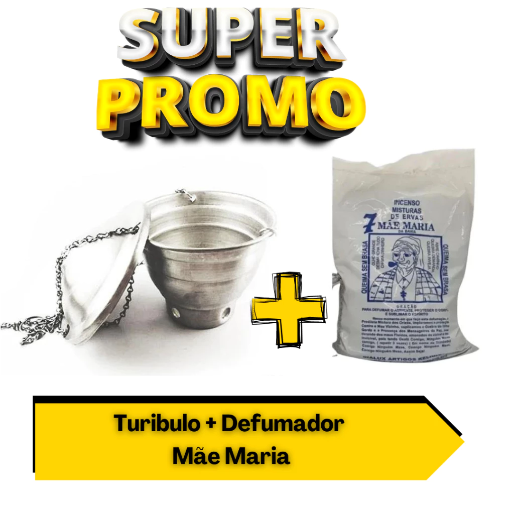 KIT DEFUMAÇÃO TURIBULO, DEFUMADOR EM ALUMÍNIO + Mae Maria 50 gramas em Resina ideal para Defumação e Meditação