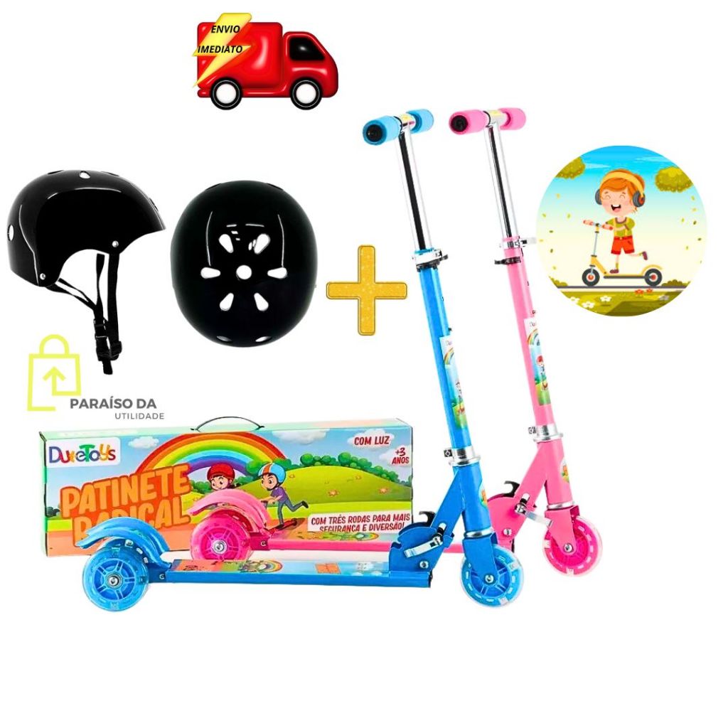 Patinete Infantil Com Capacete de Proteção Para Menina Menino Azul Rosa Resistente…