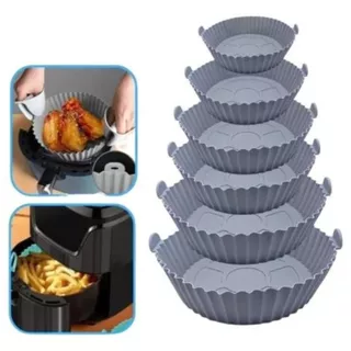 Kit 6 Formas Cesto Antiaderente Air Fryer Em Silicone Reutilizável Protetor Microondas…