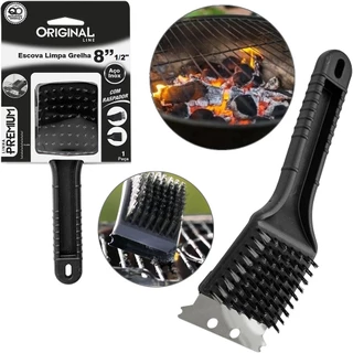 Escova Para Grelha Cerdas de Aço Original Line Limpa de Churrasqueira Com Raspador