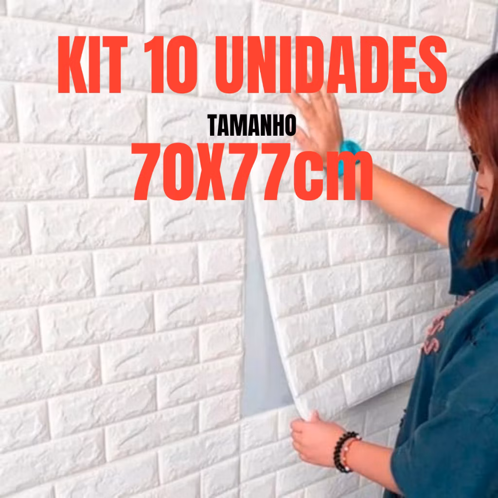 Kit 10 Placas 3D Tijolo Branco Adesivo Autocolante Decoração Quarto Sala Banheiro