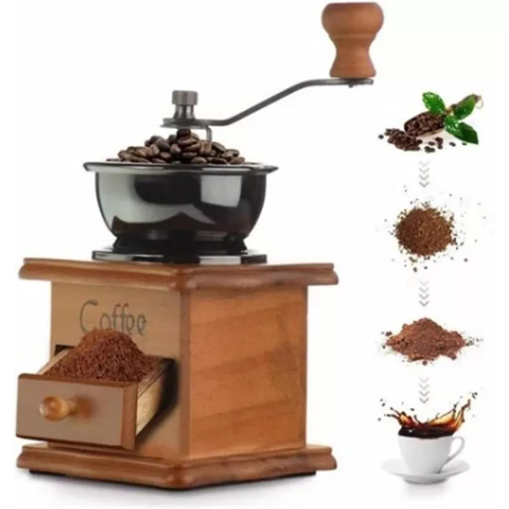 Moedor De Café Manual Gourmet C/ Regulagem De Moagem Transforma Em Pó Moedor De Mão De Madeira Marrom Portátil De Made Aço Inoxidável Estilo Italiano Retrô Vintage Clássico Moinho De Café Moedor De Café De Manivela Para Café De Gotejamento Prensa Francesa