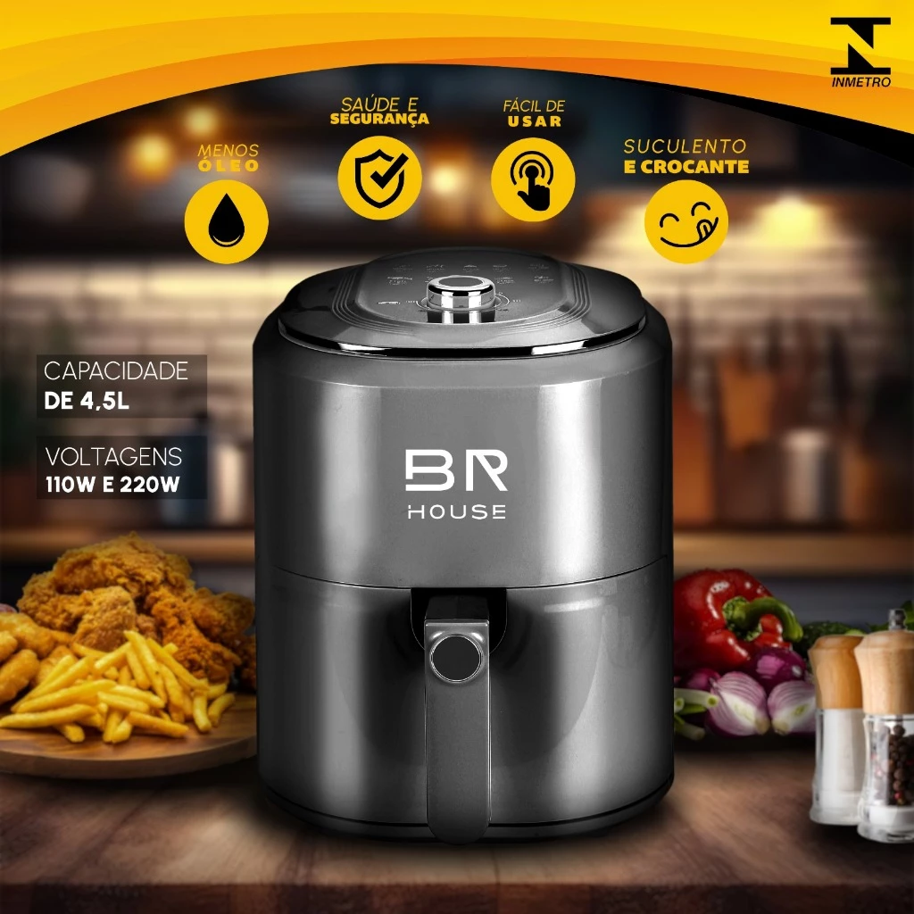 Fritadeira Eletrica Air Fryer Sem Oleo 4.5L BRHouse 110v Airfryer