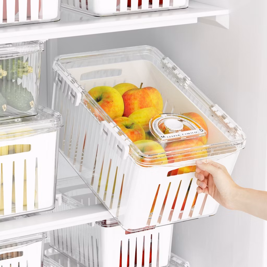 Kit 4 Organizador de Geladeira 2;4 Litros Cesto Armazenamento Com Tampa Multiuso Alimentos Verduras