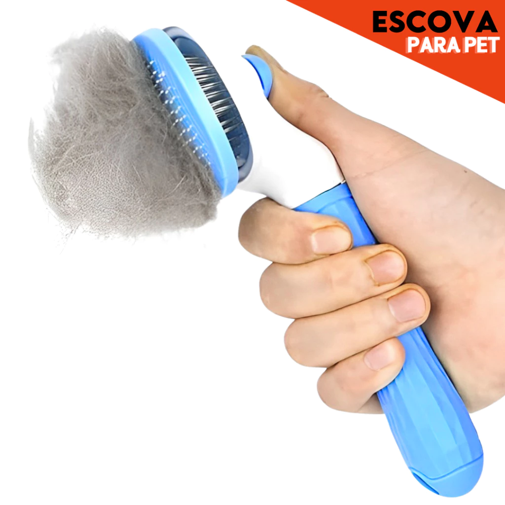 Foto do anúncio da escova rasqueadeira azul para cães e gatos