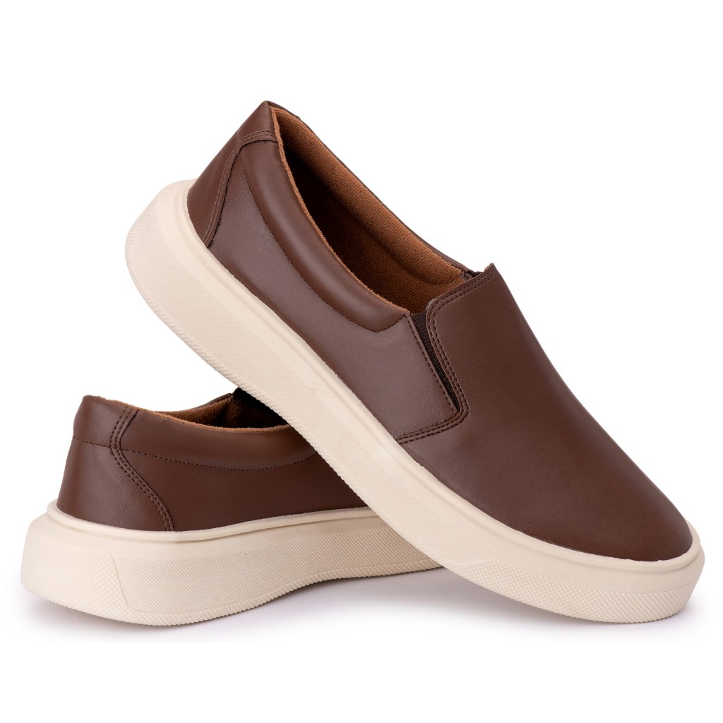 Tênis Casual Slip On Masculino Sapatênis Confortável Couro Sintético Estilo Iate Calce Fácil Ideal para o Dia a Dia Off