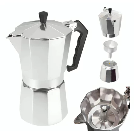 Cafeteira Italiana Alumínio 3 Xícaras Aço Decorada Top Cafeteira Rápida