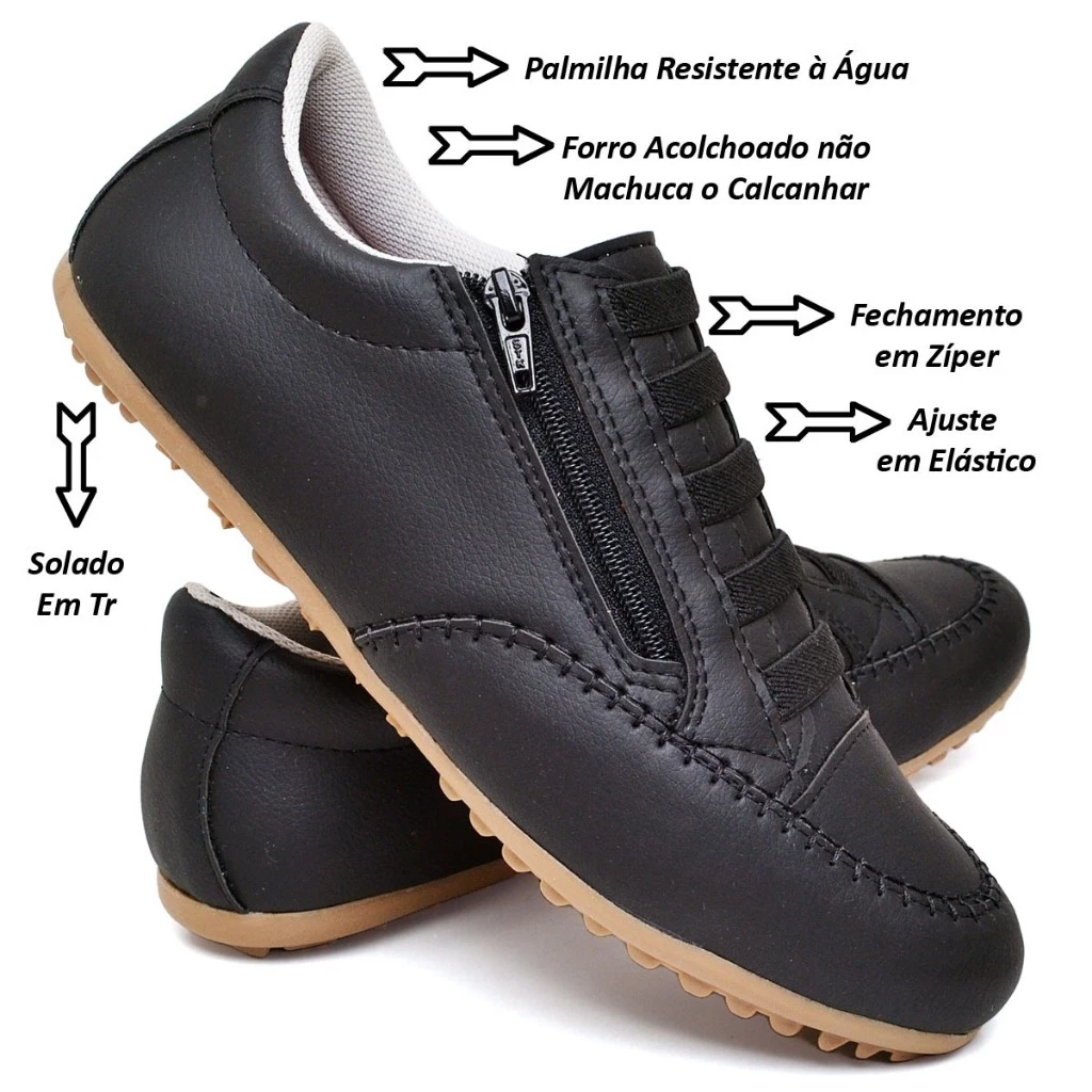 Tênis Mocassim Feminino Calce Fácil Zíper Lateral Confortável Nova Têndencia de moda Blogueira Antiderrapante