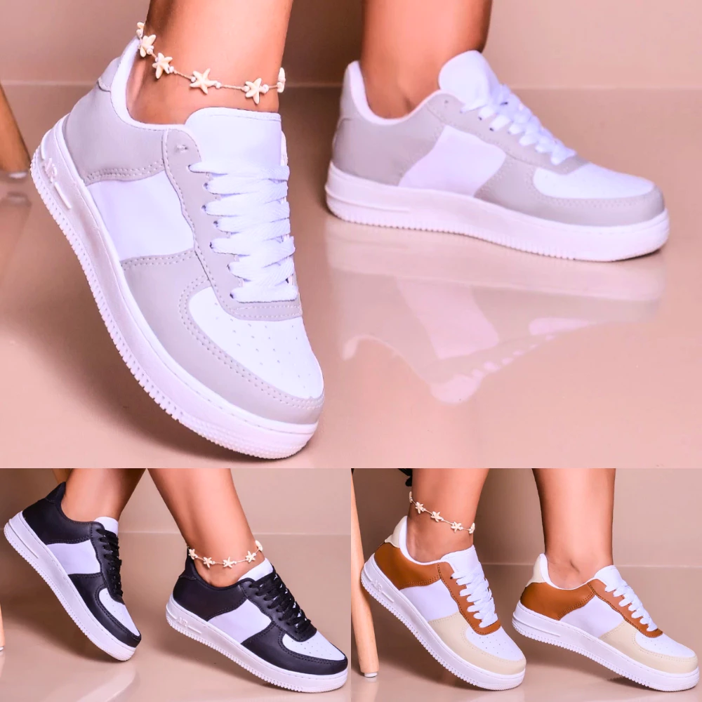 Tênis Feminino Branco Cinza Caramelo Casual
