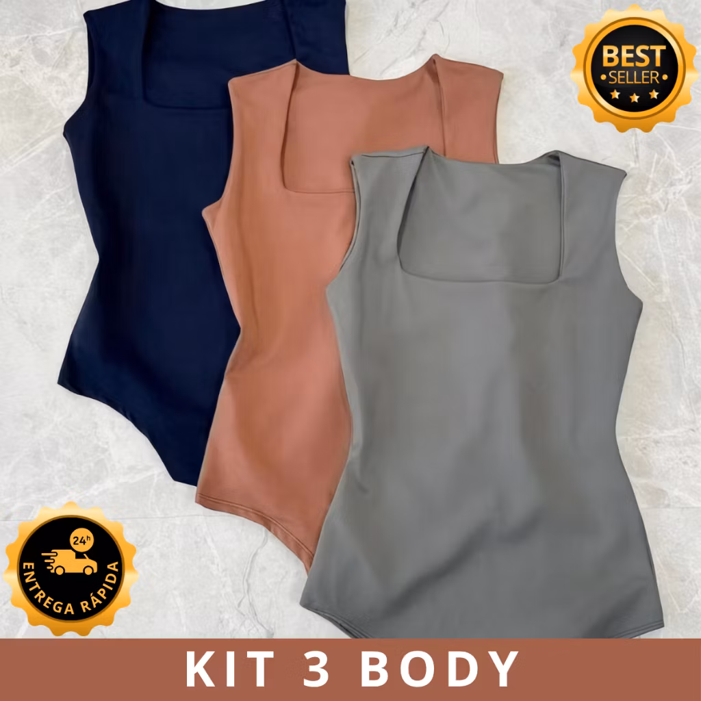 KIT 3 BODY FEMININO SUPLEX REGATA FORRO DUPLO PREMIUM