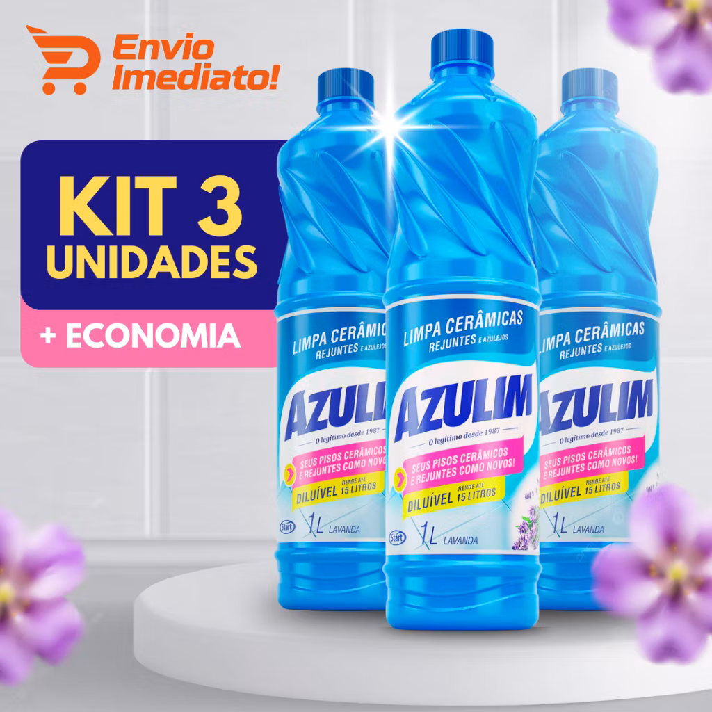 Kit 3 Limpa Cerâmicas Azulim 1L Limpeza Pesada Rende 15L Diluível Para Azulejos Rejunte